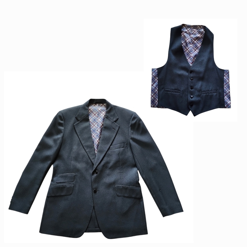 Johnny Carson Vintage Blazer Vest Set Navy Mens The Hub Miami 60s 70s